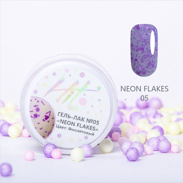 Гель-лак Neon flakes №05 ТМ "HIT gel", цвет: фиолетовый, 5 мл